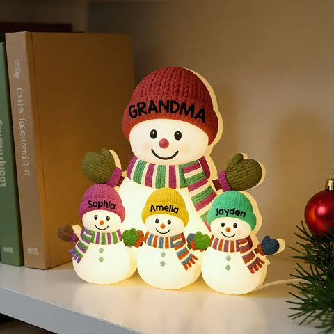 3D Effect Heartwarming Christmas Grandma Grandkids Snowman Together - Personalized Light Box - Gift For Grandmas