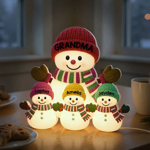 3D Effect Heartwarming Christmas Grandma Grandkids Snowman Together - Personalized Light Box - Gift For Grandmas